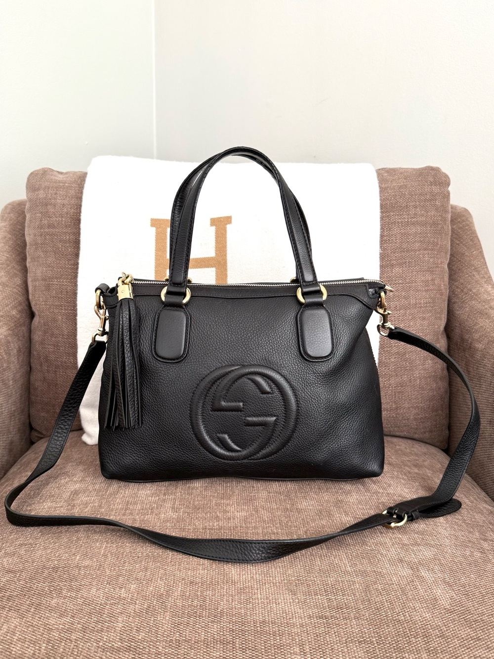 Authentic Gucci SoHo 2Way shoulder bag black leather gold hardware medium - Picture 3 of 16